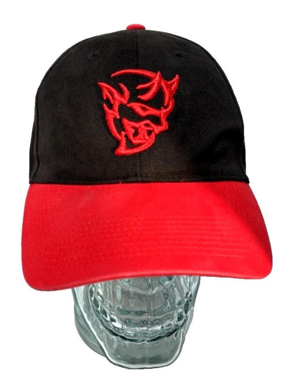 Dodge Demon Black Red Logo Adjustable Baseball Cap GUC Brim Spot Damage As-Is